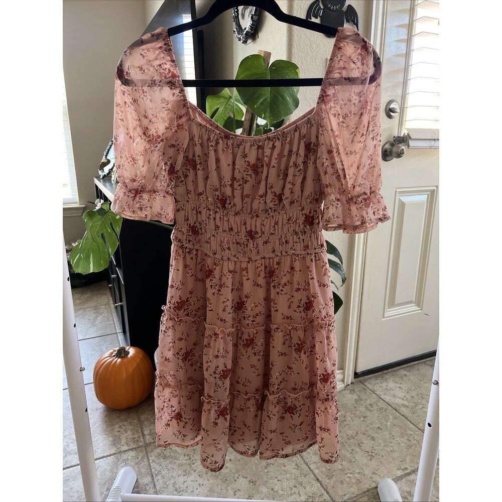 Trixxi Y2K Romantic Floral Pink Mini Dress Size Small
